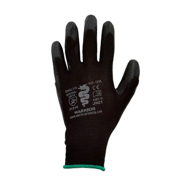 WARRIOR BLACK PU COATED GLOVES SIZE 9 (L) 